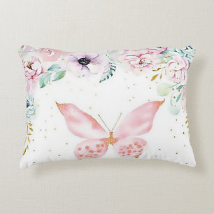 Cojín Decorativo Bebé de mariposa y floral pastel