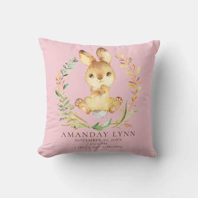 Cojín Decorativo Bebé dulce conejito Nacimiento Estadísticas Pillow (Anverso)