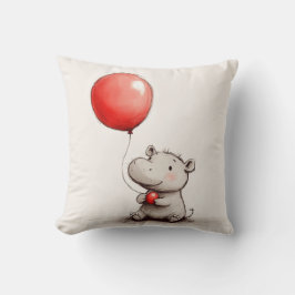 Cojín Decorativo Bebé dulce Hippo con globo rojo
