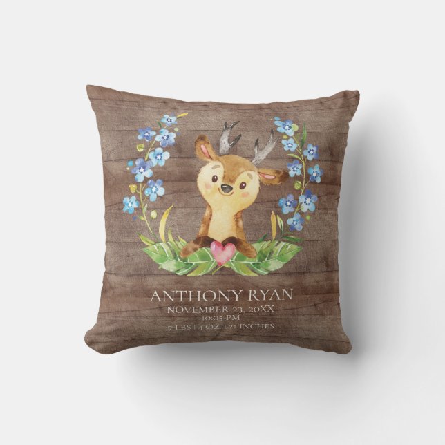Cojín Decorativo Bebé dulce venado Nacimiento Estadísticas Pillow (Anverso)