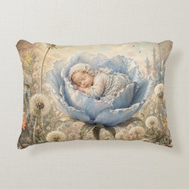 Cojín Decorativo Bebé durmiendo en flor azul