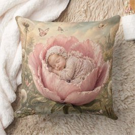 Cojín Decorativo Bebé durmiendo en flor rosa