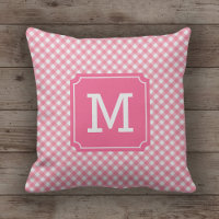 Bebé estiloso Rosa Gingham Nombre Monograma
