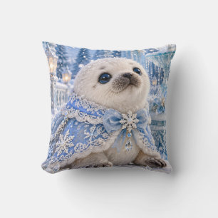 Cojín Decorativo Bebé Foca de Encaje Azul Jardín de Invierno