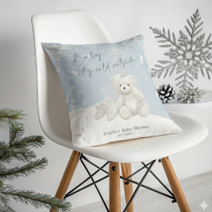 Cojín Decorativo Bebé, Fuera Hace Frío Oso de Peluche Suave y Copo 