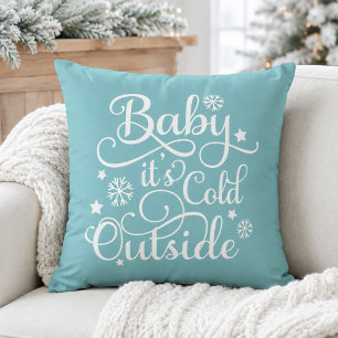 Cojín Decorativo Bebé, hace frío afuera Aqua Azul Escritura Vacacio