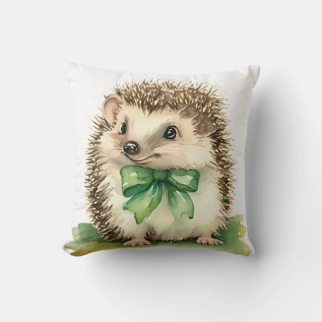 Cojín Decorativo Bebé Hedgehog Green Bow Género Neutral (Anverso)