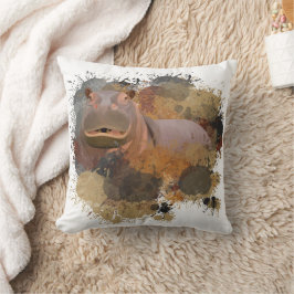 Cojín Decorativo Bebé Hippo Resumen Paint Splatter Vida silvestre