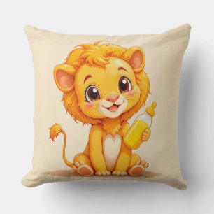 Cojín Decorativo Bebé León Adorable Sosteniendo Botella