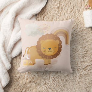 Cojín Decorativo Bebé León Cachorro Lindo & Arcoíris Boho en Rosa