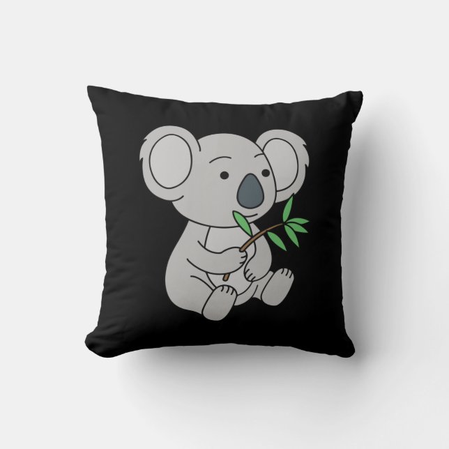 Cojín Decorativo Bebé lindo Koala con hojas de eucalipto (Anverso)
