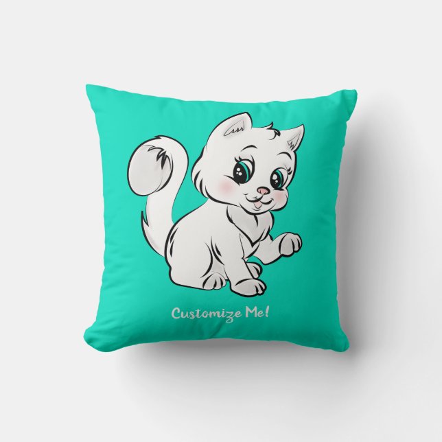 Cojín Decorativo Bebé lindo y adorable Gatito Blanco Personalizado (Anverso)