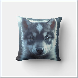Cojín Decorativo Bebé lobo adorable a la luz de la luna