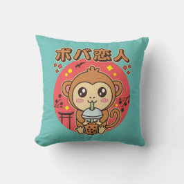 Cojín Decorativo Bebé Mono Boba Tea Cute Kawaii Iced Tea Lover