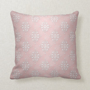Cojín Decorativo Bebé Niña Rosa y Blanco Damask