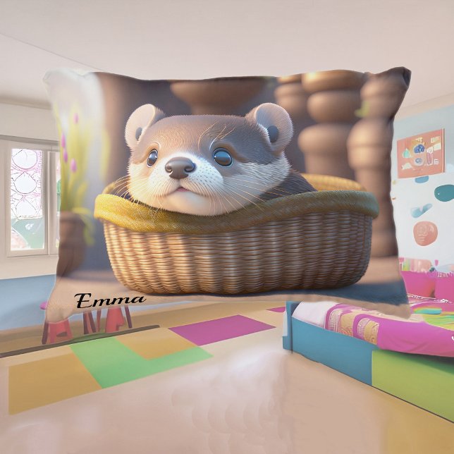 Cojín Decorativo Bebé nutria linda en una cesta - personalizable (Subido por el creador)