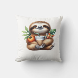 Cojín Decorativo Bebe Perezoso Lindo con Café de Calabaza y Panqueq