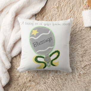 Cojín Decorativo Bebé plateado Rattle Estrella Amarilla Bendiciones