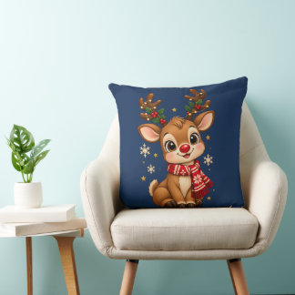 Cojín Decorativo Bebé reno de Navidad con bufanda roja para echar