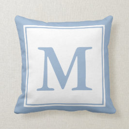 Cojín Decorativo Bebé simple azul y blanco monogramado