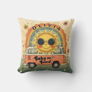 Cojín Decorativo Bebé sonriente retro genial Sol, vibraciones de pa