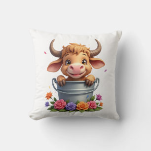 Cojín Decorativo Bebé ternero de las Highlands con flores Animal co