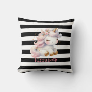 Cojín Decorativo Bebé Unicornio Rayas Blancas y Negras 