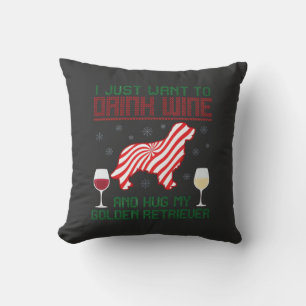 Cojín Decorativo Bebe Vino Abraza Retriever Dorado Navidad