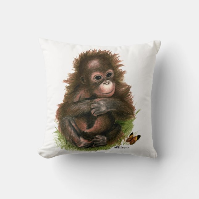 Cojín Decorativo Bebé y mariposa de Orangután (Anverso)