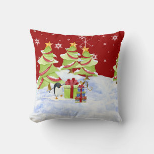 Cojín Decorativo Bebés de oso polar pingüino en nieve