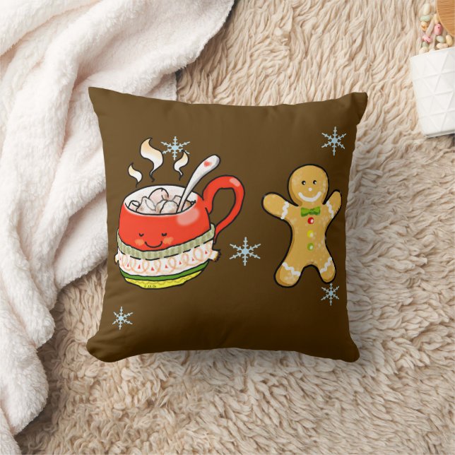 Cojín Decorativo bebida caliente de cacao + hombre de pan de jengib (Manta)