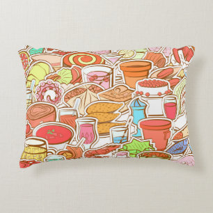 Cojín Decorativo Bebidas, mariscos, tentempiés, patrón ininterrumpi