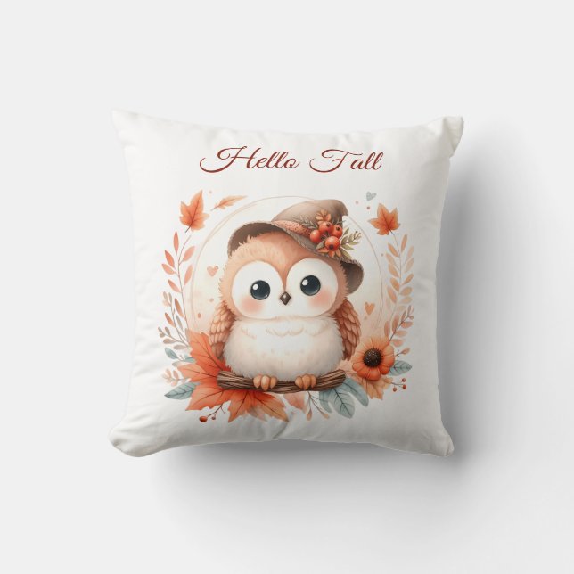 Cojín Decorativo Bechuza de otoño sentada en una rama (Anverso)