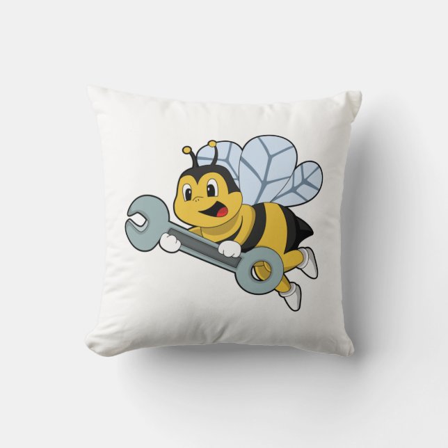 Cojín Decorativo Bee as Mechanic with Wrench (Anverso)