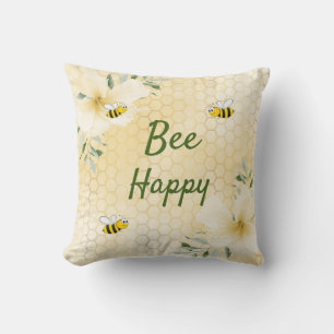 Cojín Decorativo Bee Happy abejas floral amarilla honeycomb diverti