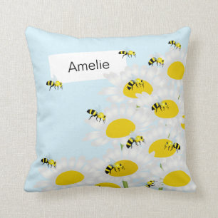 Cojín Decorativo Bee on Flower Pillow - Fondo azul