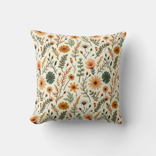 Cojín Decorativo Beige and Brown Boho Flowers (Anverso)