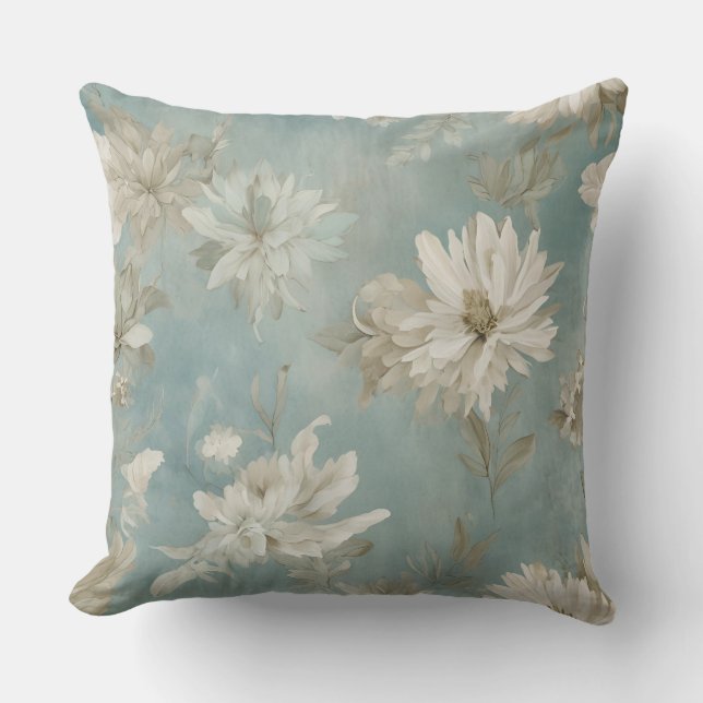 Cojín Decorativo Beige Aqua Blue Brown Floral (Anverso)