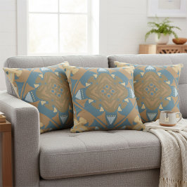 Cojín Decorativo Beige Azul Dorado Diamante Geométrico Atemporal