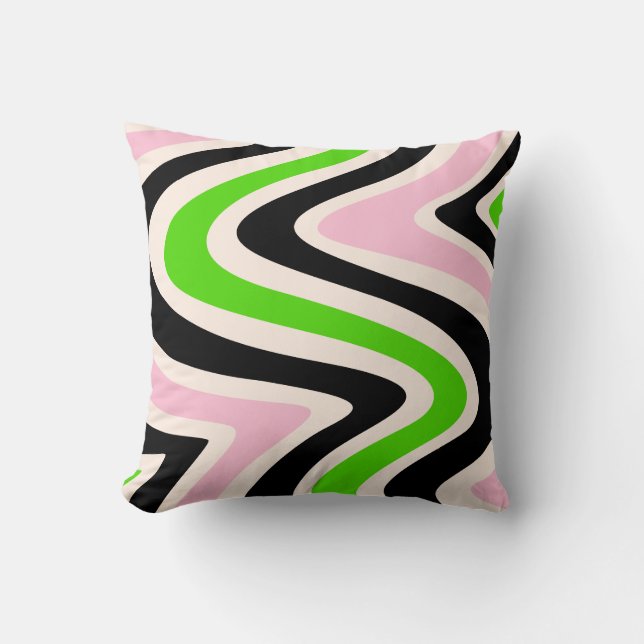 Cojín Decorativo Beige Black Pink Green Abstract Swirl (Anverso)