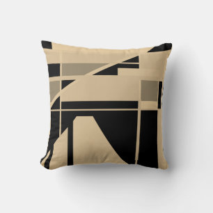 Cojín Decorativo Beige Black Taupe Tan Geometric Abstract Art Motif