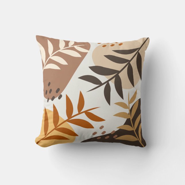 Cojín Decorativo Beige Brown Abstract Leaf (Anverso)