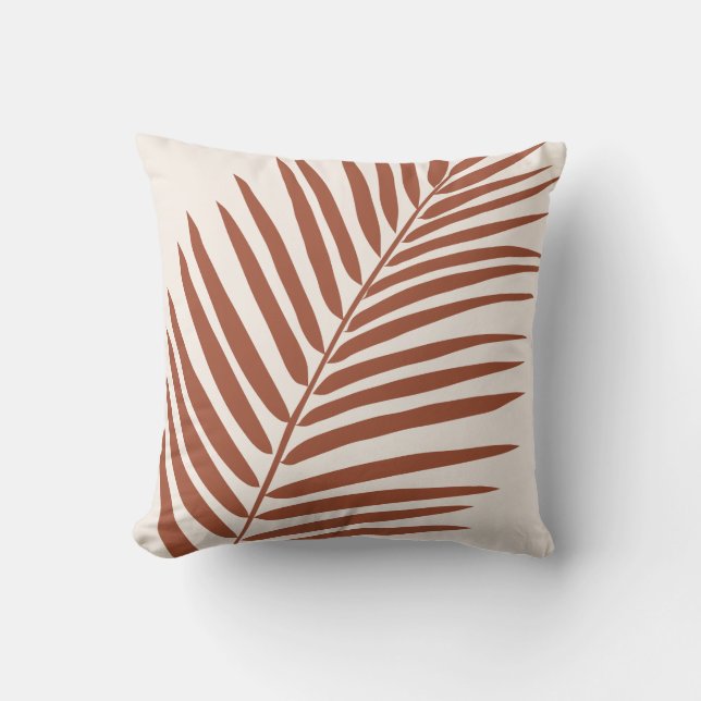 Cojín Decorativo Beige Brown Terracotta Palm Leaf Tropical (Anverso)