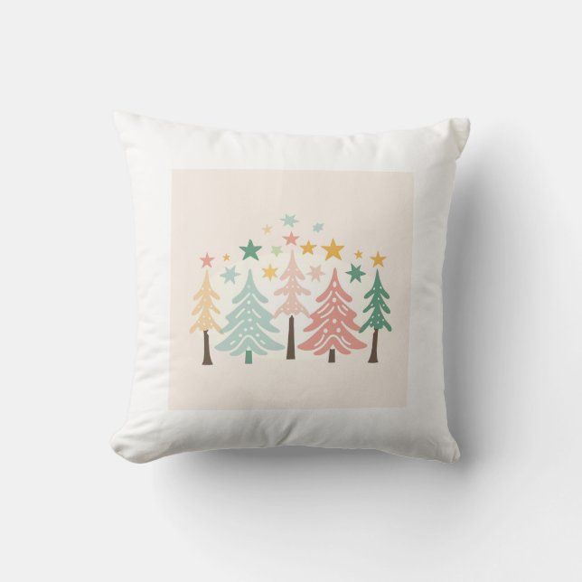 Cojín decorativo beige de árbol de Navidad (Anverso)