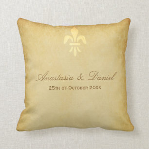 Cojín Decorativo Beige de oro de lujo estilo francés fleur de lis