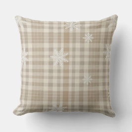 Cojín Decorativo Beige Gingham Snowflake Throw Pillow –Cozy Neutral