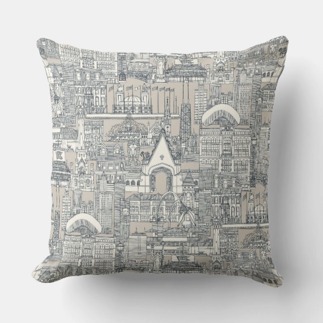 Cojín Decorativo Beige gris oscuro de Chicago (Anverso)