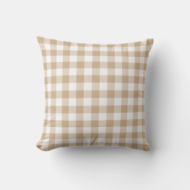 Cojín Decorativo Beige Intenso Pequeño Gingham (Anverso)
