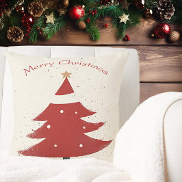 Cojín Decorativo Beige minimalista con gráfico de árbol de Navidad