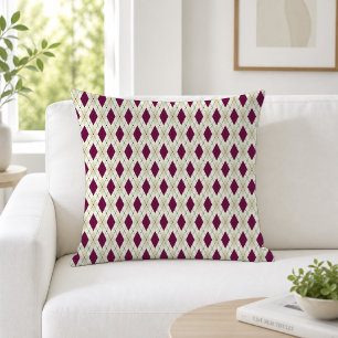 Cojín Decorativo Beige Moderno Purpura Argyle Geométrico